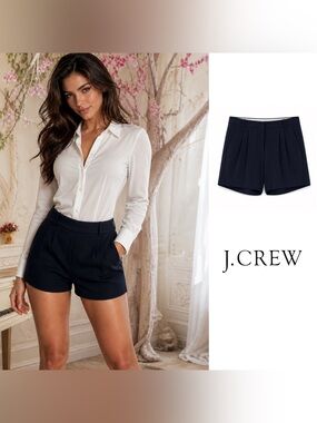 NEW J. Crew Navy Pleated Tailored women's Pleated Crepe Shorts